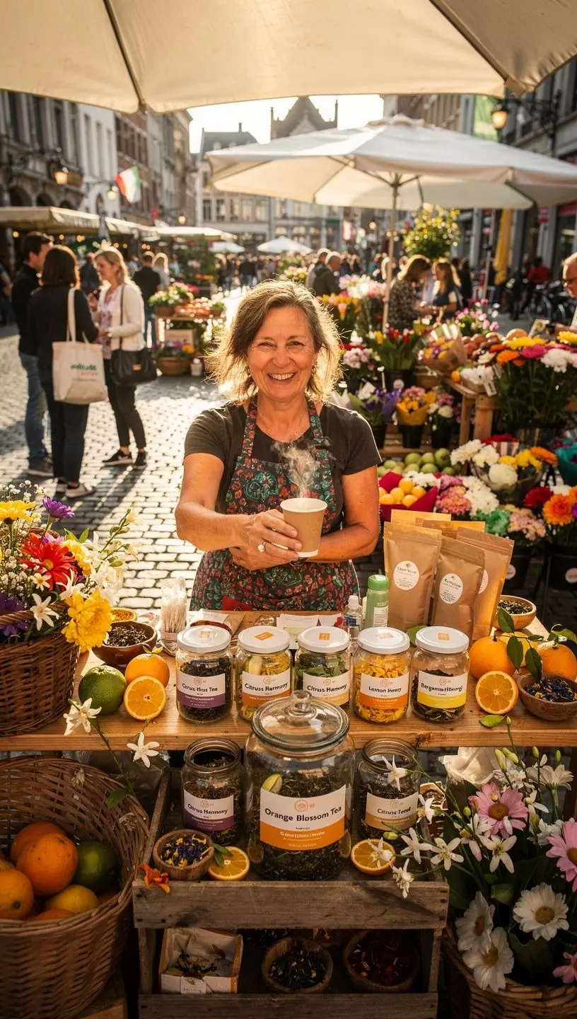 Fleurs d'oranger en pleine floraison sous un ciel bleu, évoquant la douceur et la fraîcheur.