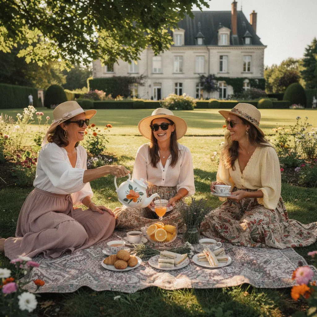 Citronnier chargé de fruits, en arrière-plan d'une scène de thé, ajoutant une touche de zeste.